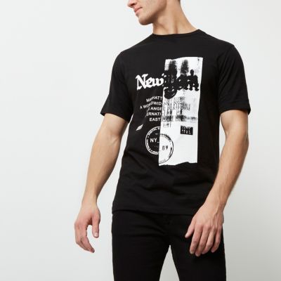 Black New York spliced print T-shirt